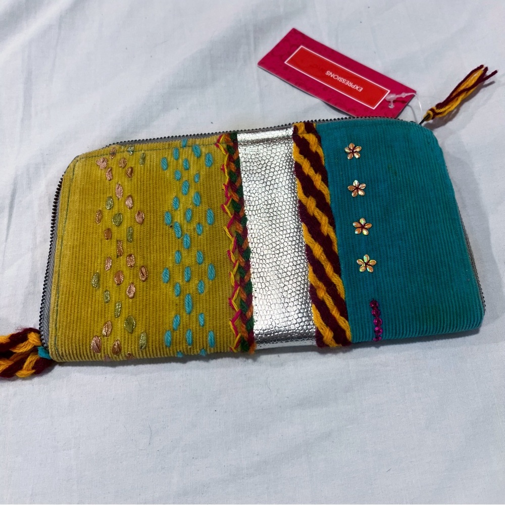 Vibrant Embroidered Wallet with Braided Tassels